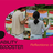 Two people looking at project posters and a pink illustration with Sustainability Action Booster logo around the image.