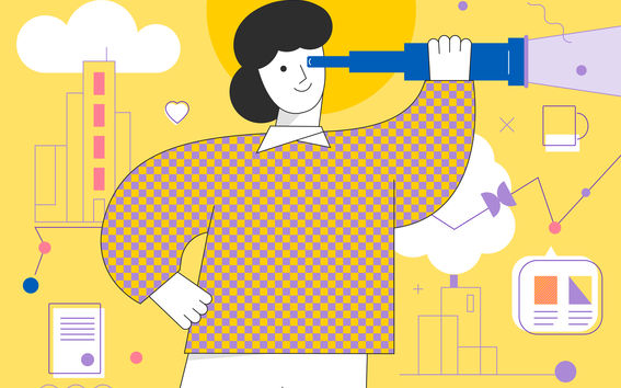 An illustration of a person with a telescope