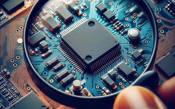 Puolijohteita katsotaan suurennuslasin läpi. Lähde: MS Bing Image Creator