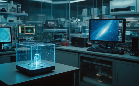 A future laboratory with AI assisting in the backround.