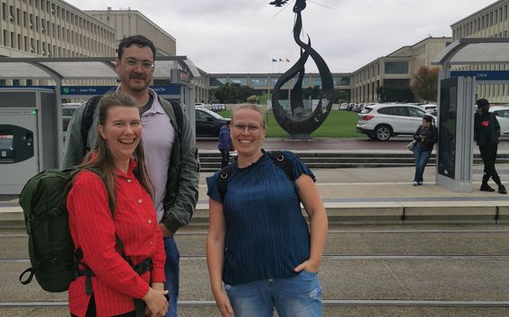 In front of the Caen University, Saija Simola (Finland), Georgi Dzaparidze (Estonia) and Maarit Wirkkala (Sweden). Picture: Julie Quesnel.