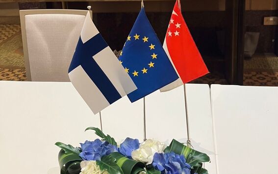 Finnish, EU and Singapore flags