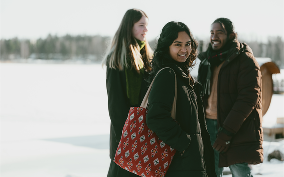 Students smiling outside