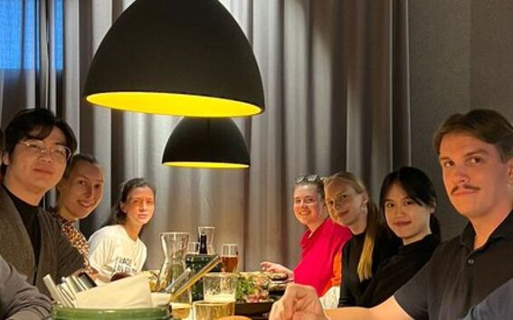 Students having dinner together