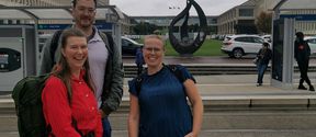 In front of the Caen University, Saija Simola (Finland), Georgi Dzaparidze (Estonia) and Maarit Wirkkala (Sweden). Picture: Julie Quesnel.