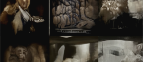 ai created image from a scene in a movie, faces and abstract shapes