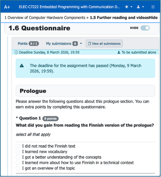 A+ ELEC-C7222 feedback question