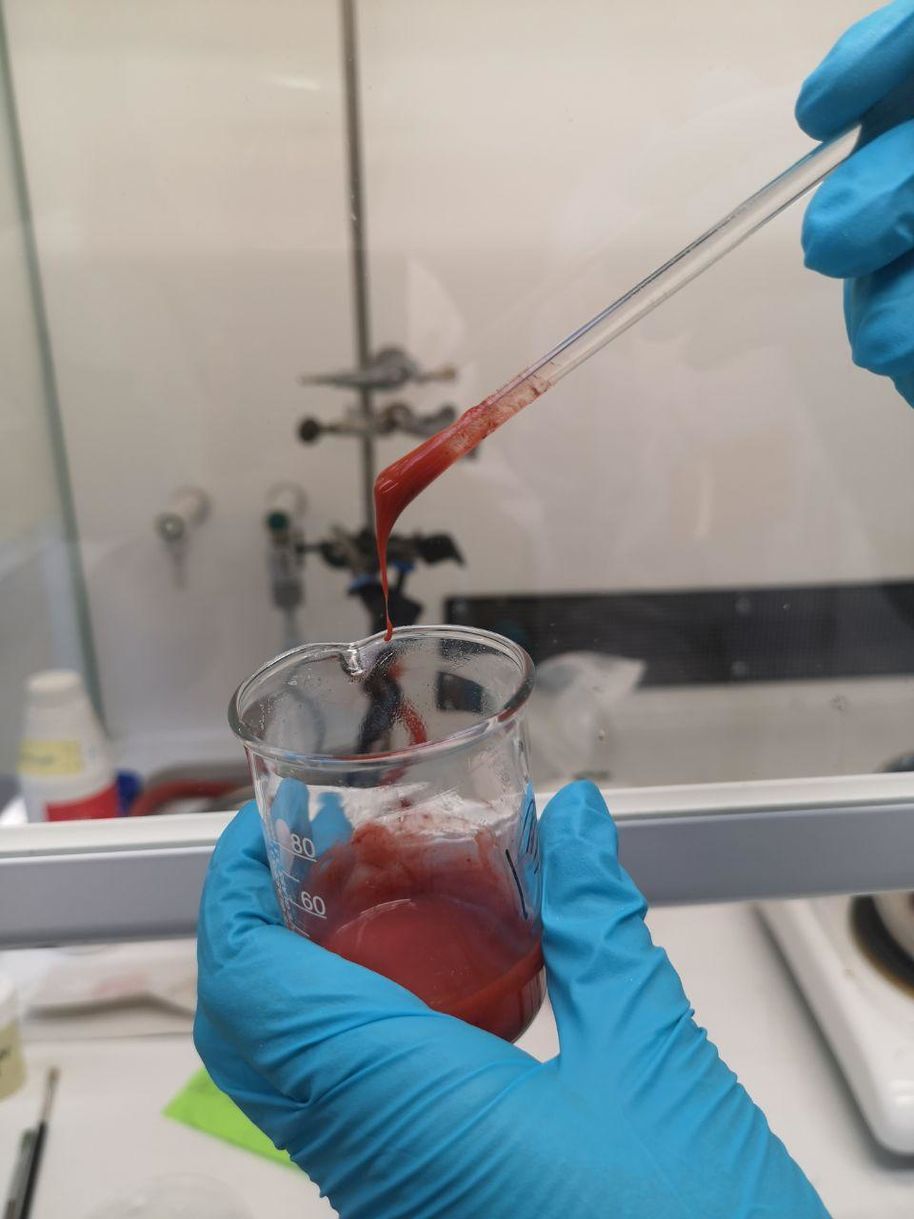 Mixing nail polish ingredients.