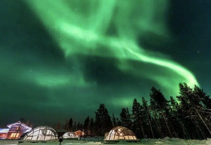 Glass Igloos under the Aurora borealis- San Kotkas