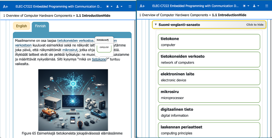 A+ ELEC-C7222 glossary and tooltip implementation