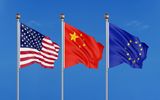 Flags of USA, China and Europe