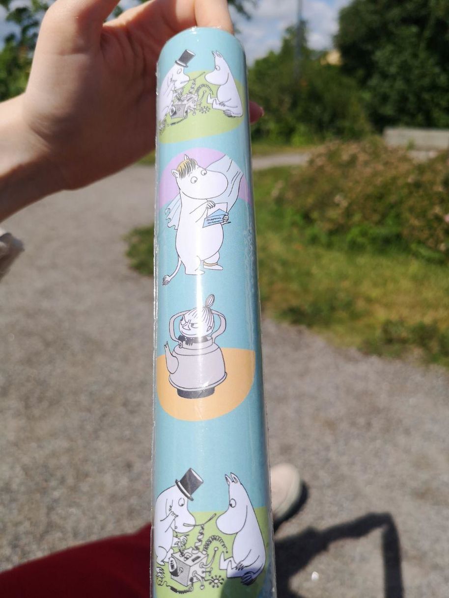 Moomin-themed gift-wrapping paper found in a souvenir shop.