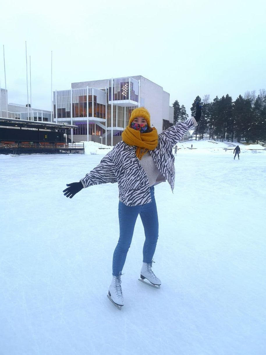 Kasia ice-skating in the Tapiola ice-skating rink 